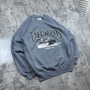 Vintage 80s Lakewoods Cable Wisconsin Gray Sweatshirt Size Medium